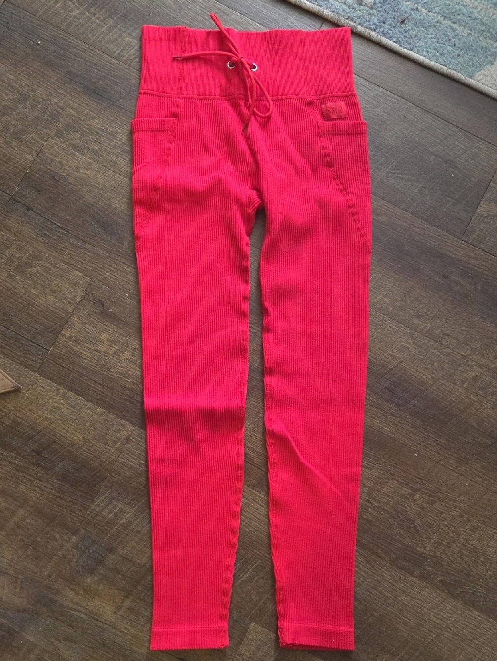 Sommer Ray Red Ribbed High-Waist Drawstring Leggings